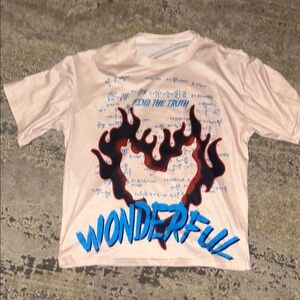 Graphic Tee with Flame Design - Pink